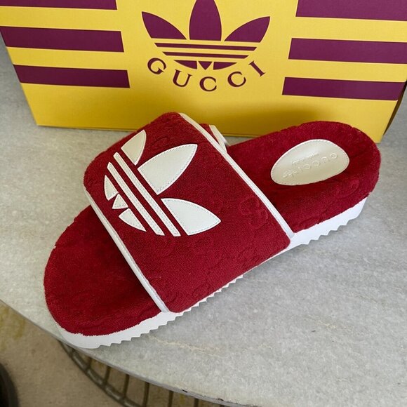 Adidas x Gucci 702412 Mens Slides Sandals Shoe, Red, sz Gucci 9 & 10 - Picture 14 of 16